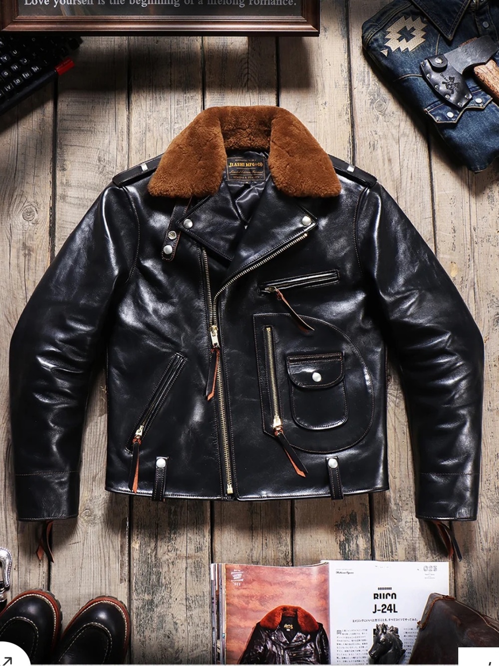 Crush on Retro Men's J-24 Shearling Collar Moto Jacket